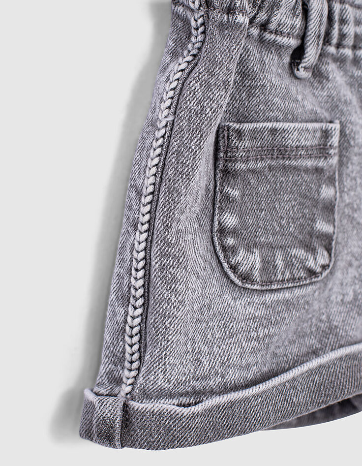 Shorts jean orgánicos gris claro tiras étnicas bebé niña -4 Shorts jean orgánicos gris claro tiras étnicas bebé niña -4