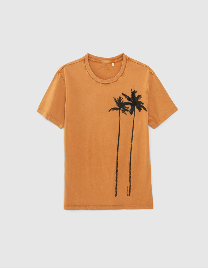 Men’s cognac T-shirt with embroidered palm tree images - IKKS