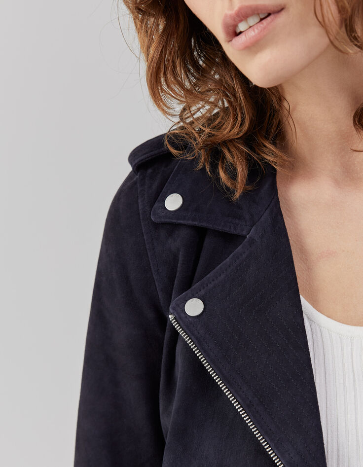Women’s navy suede biker-style jacket-3