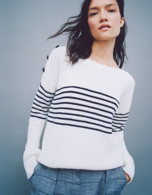 Women’s ecru knit sailor stripe sweater