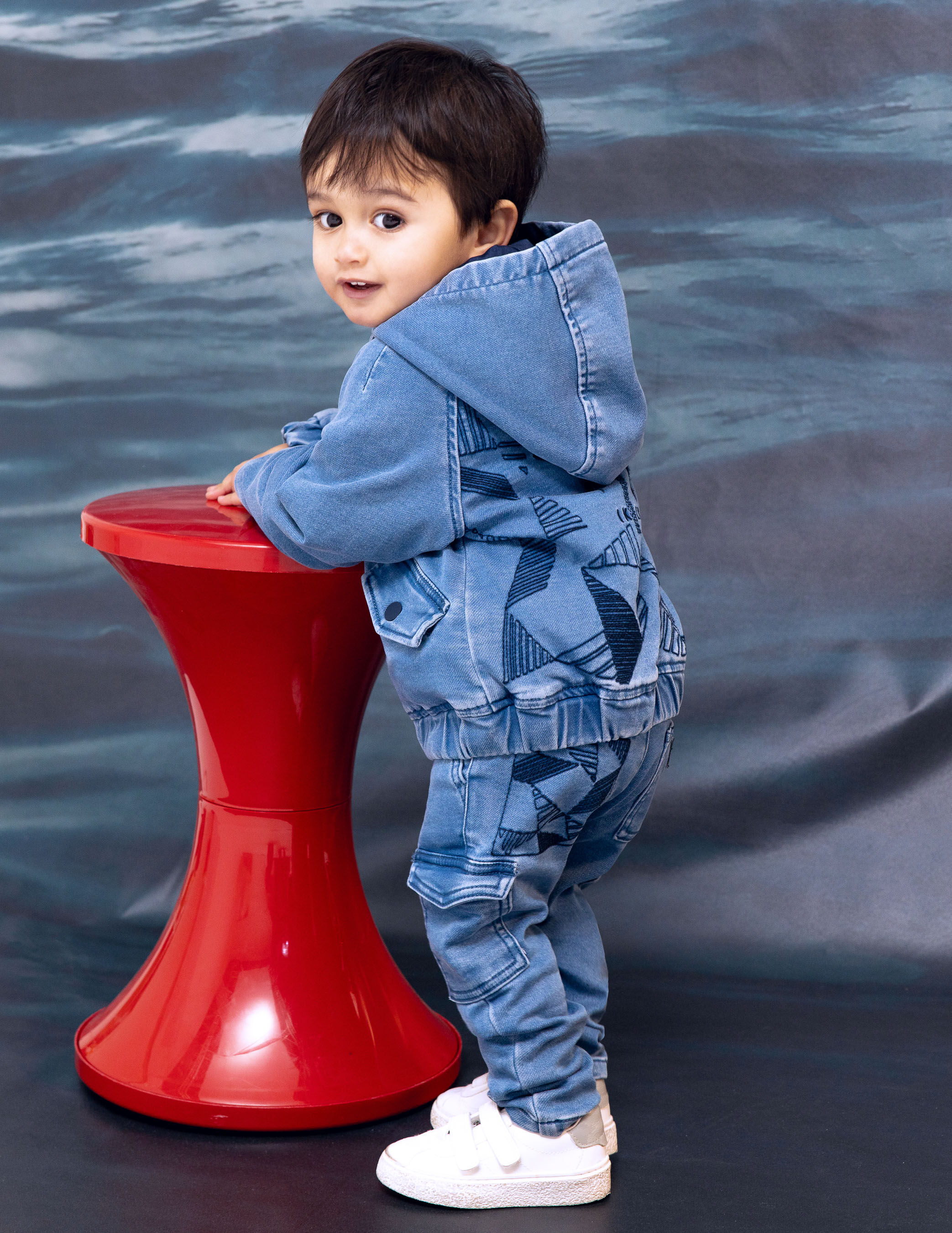 Veste en jean bleu broderie dos bebe garcon IKKS
