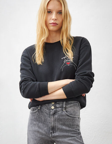 Women’s black sweatshirt with chest embroidery
