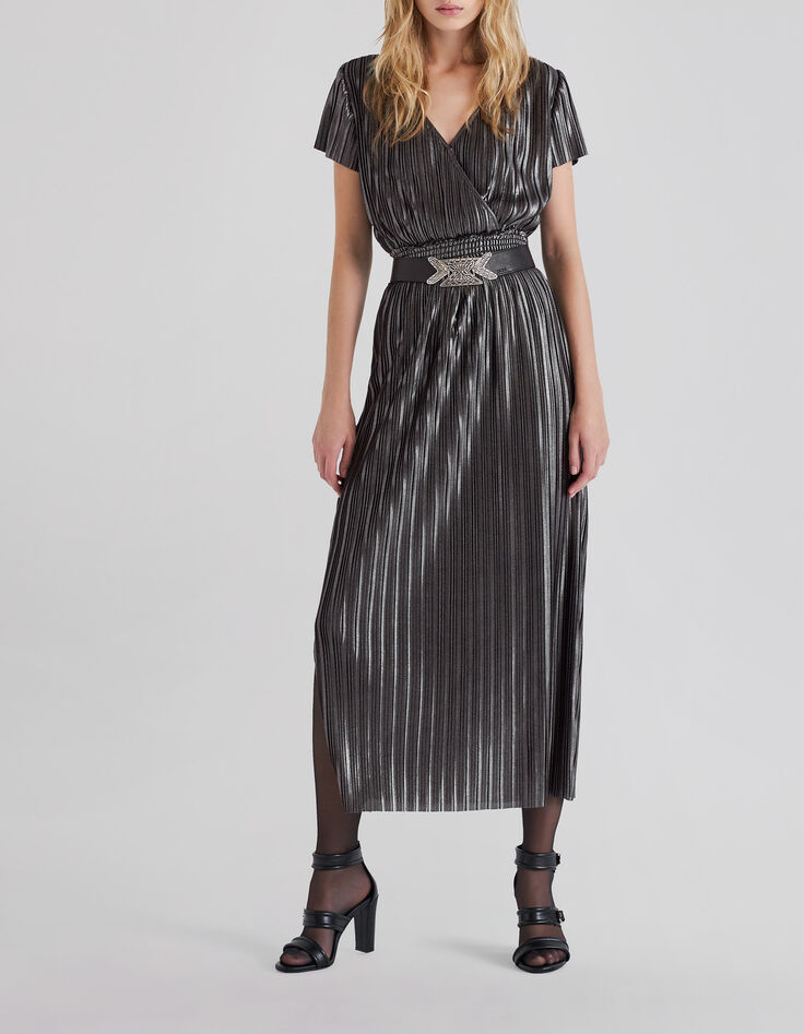 Women’s silver pleated long dress-1