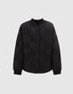 Schwarze Mädchen-Steppjacke, Ton-in-Ton-Schachbrettmuster-1