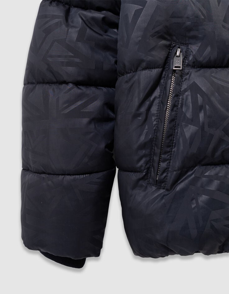 Marineblaue Jungensteppjacke Kapuze grafisches Motiv-8 Marineblaue Jungensteppjacke Kapuze grafisches Motiv-8