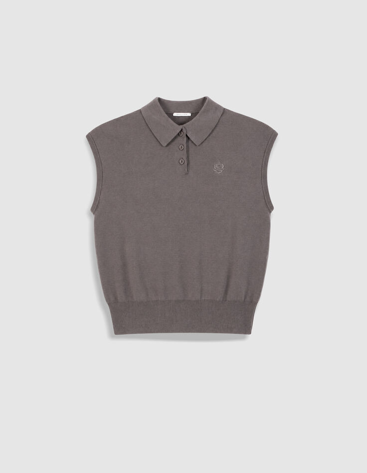 Polo en maille sans manches &agrave; broderie femme-6