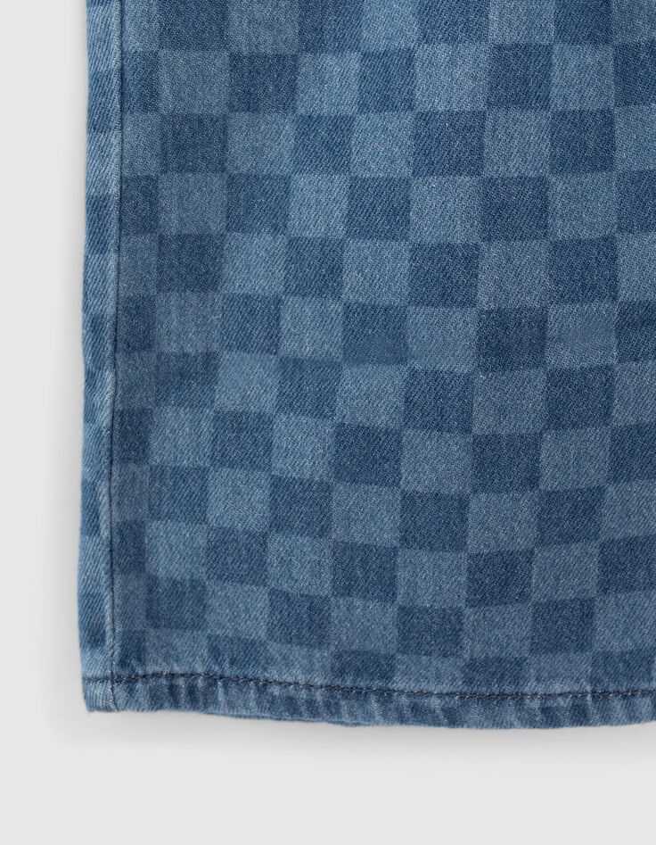 Bermuda relaxed en jean bleu motif damier garçon-5