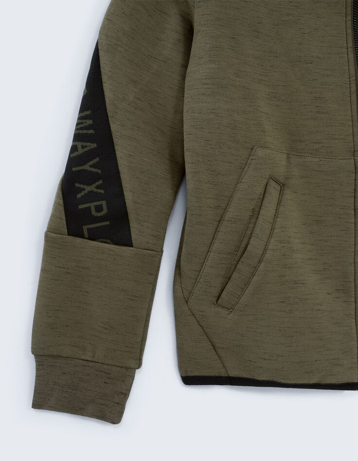 Bronzefarbene Jungensweatjacke mit B&auml;ndern an den &Auml;rmeln -4