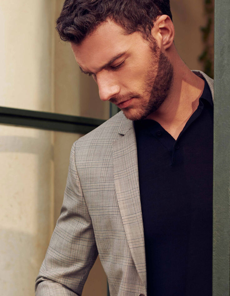Men’s moka Prince of Wales check suit jacket-1