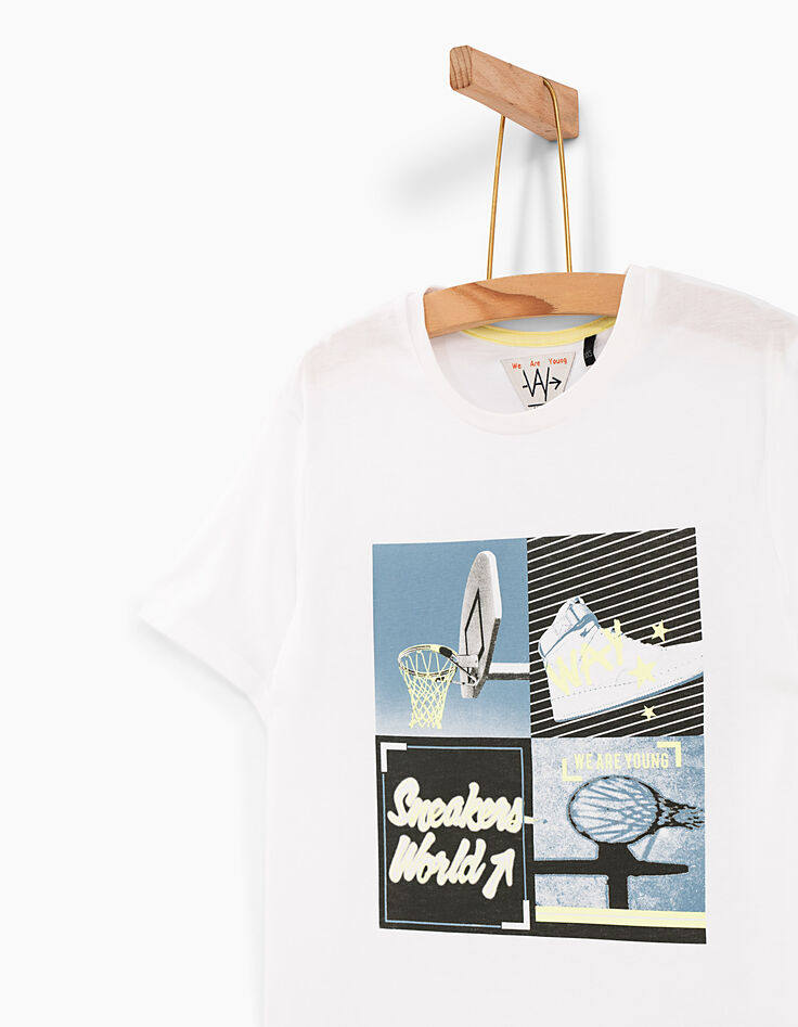Camiseta blanco óptico fosforescente niño -4
