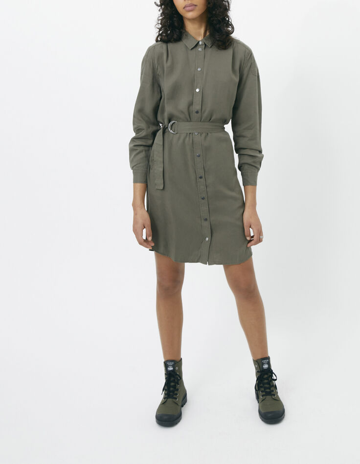 Women’s khaki Tencel shirt dress with studded back-6