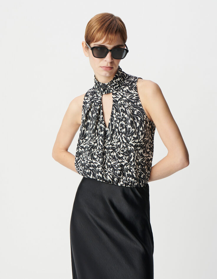 Schwarzes Top LENZING™ ECOVERO™ minimal Blumenprint Damen-2