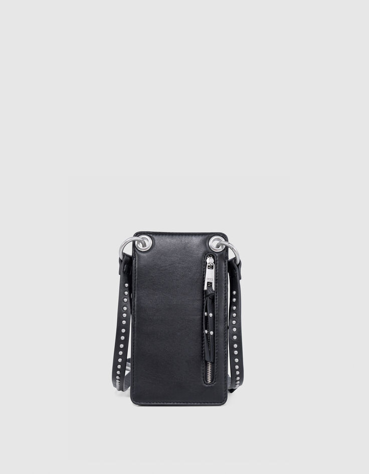 Bolso teléfono 111 cuero negro bandolera tachuelas para Mujer-3