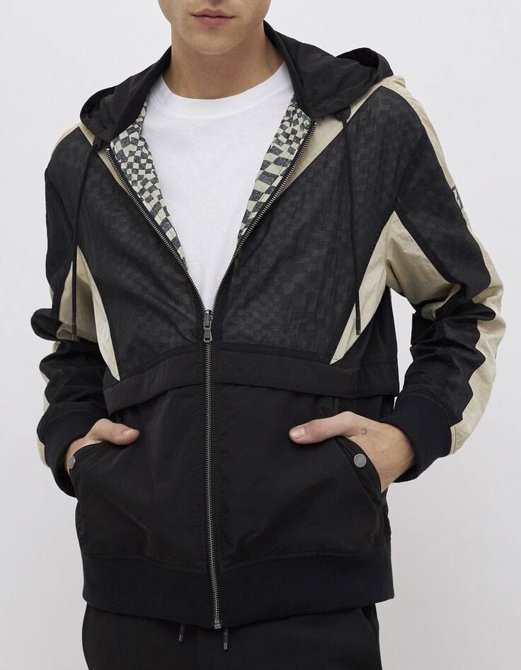 Blouson réversible noir et damier Homme-1