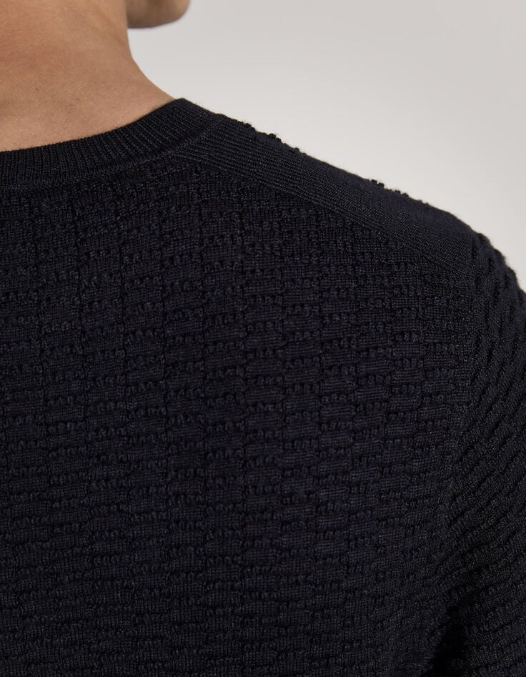 Pull marine tricot relief Homme-4