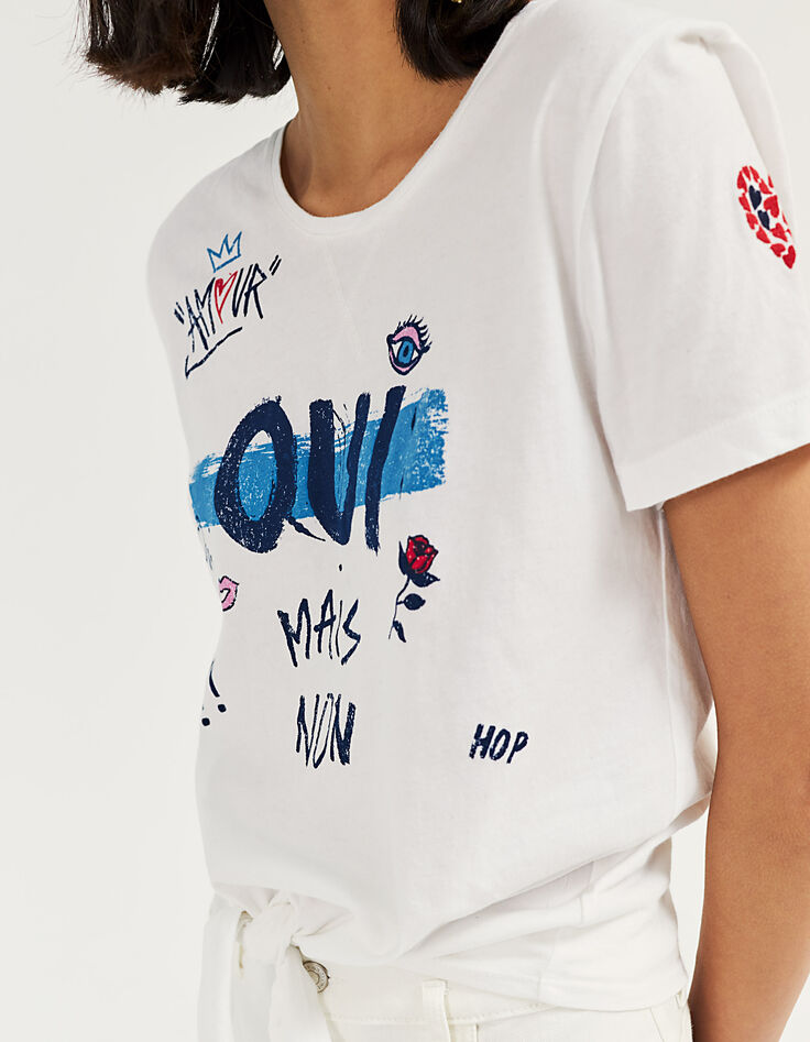 Tee-shirt en coton blanc cassé visuel message Paris femme-2