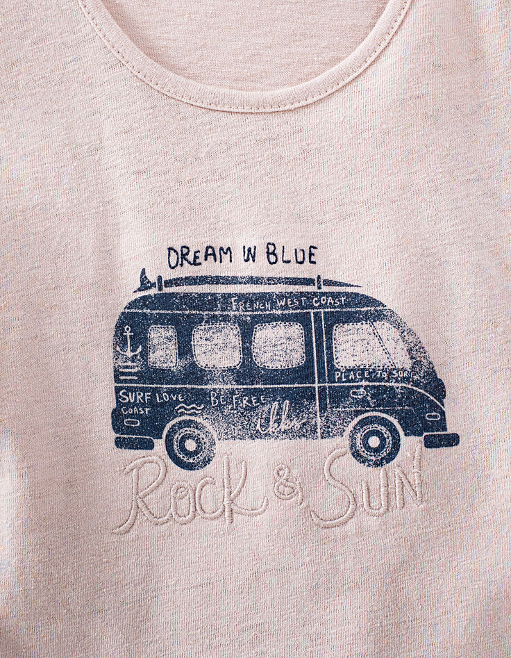 Tee-shirt rose poudré bio van et broderie bébé fille -2