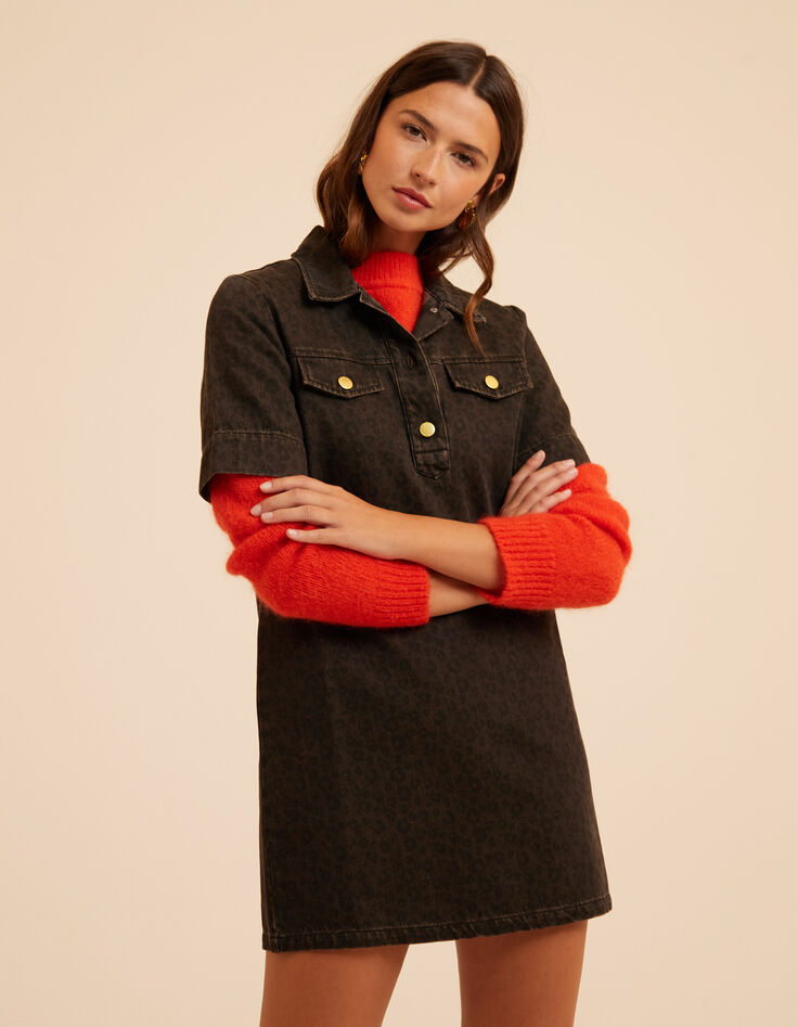 Robe en jean marron imprim&eacute; l&eacute;opard I.Code-3