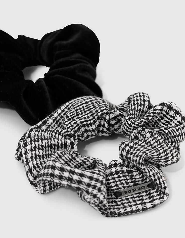 Girls' black houndstooth and red velvet scrunchies-3