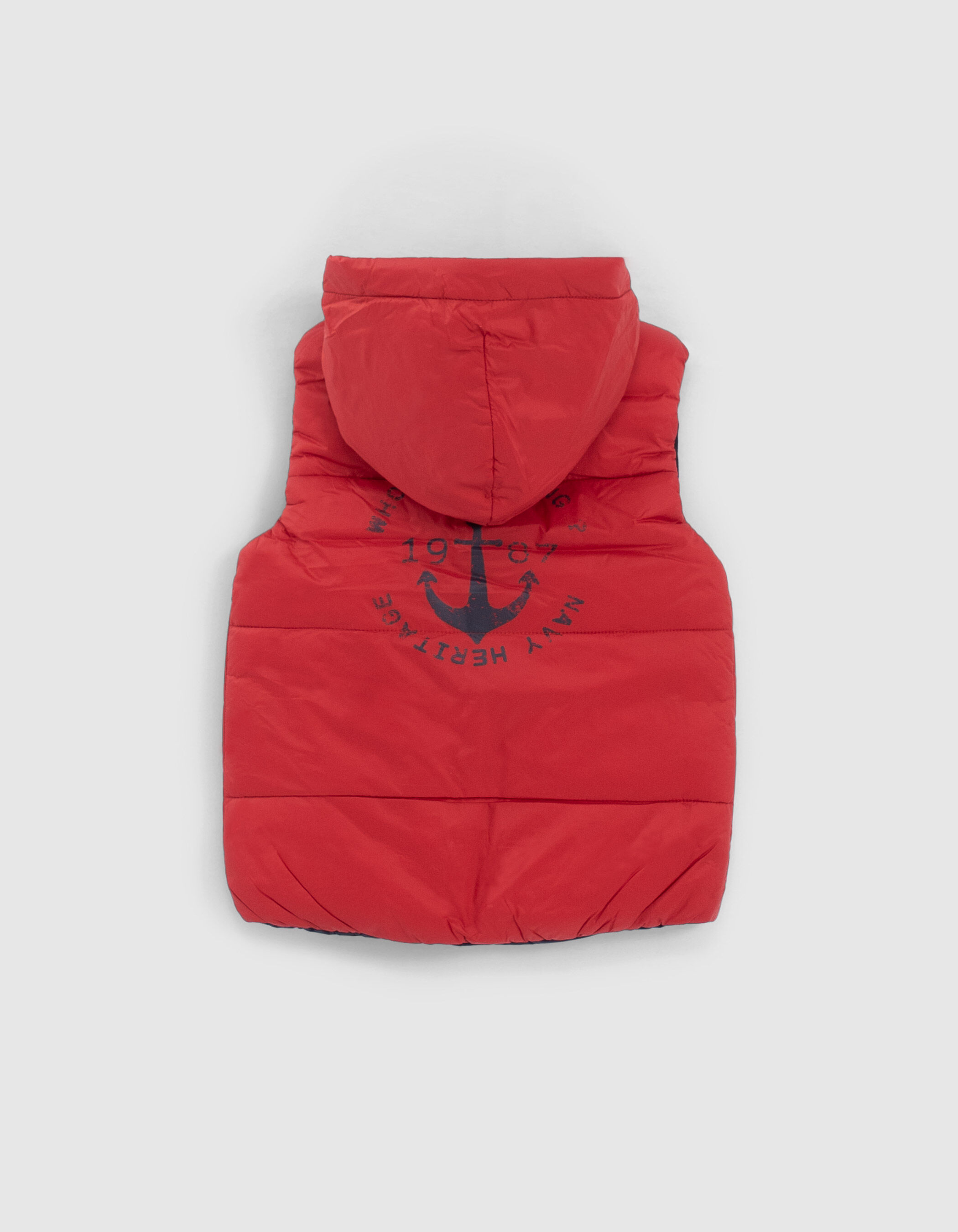 Boys navy and red reversible sleeveless padded jacket