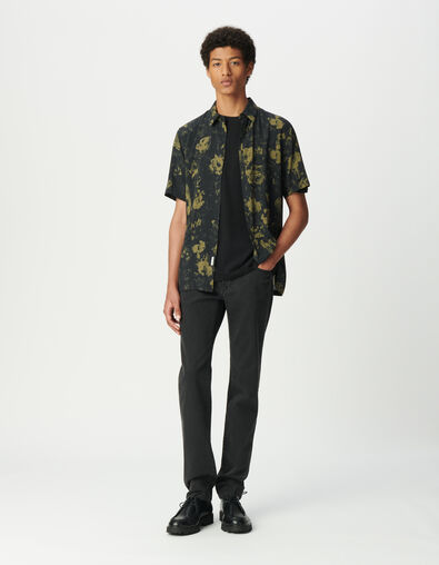 Braunes Regular-Herrenhemd Rosen-Print Pixel - IKKS