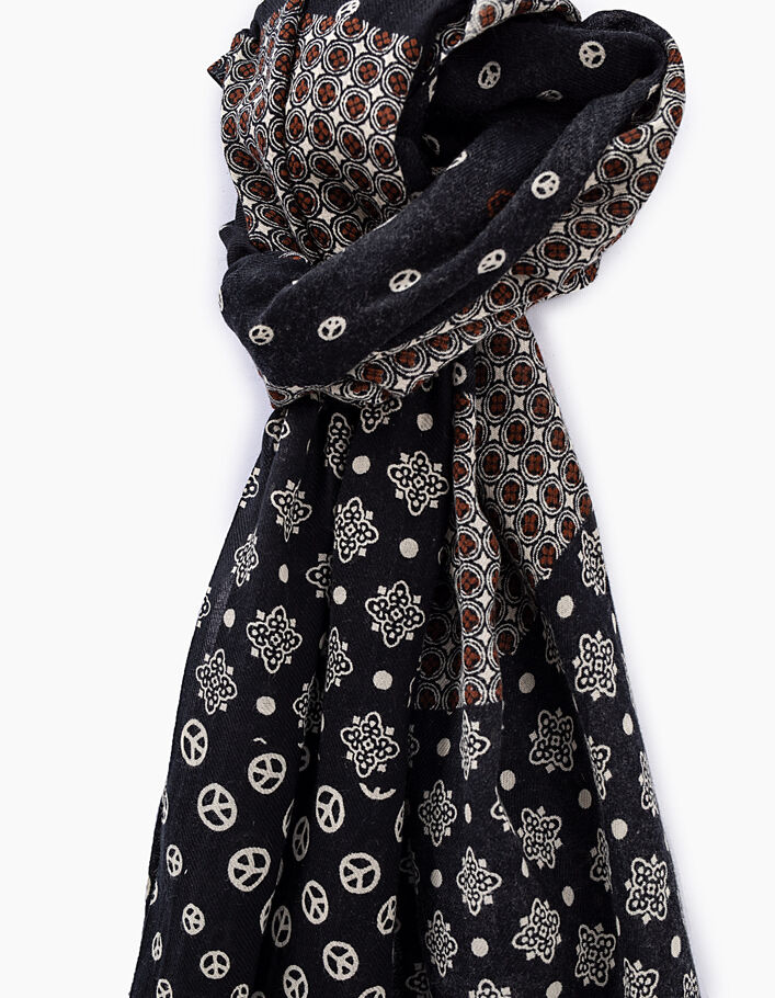 Men’s black scarf with Mashrabiya Peace and Love motifs - IKKS