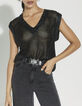 Pull en maille sans manches noir finition foil femme-1