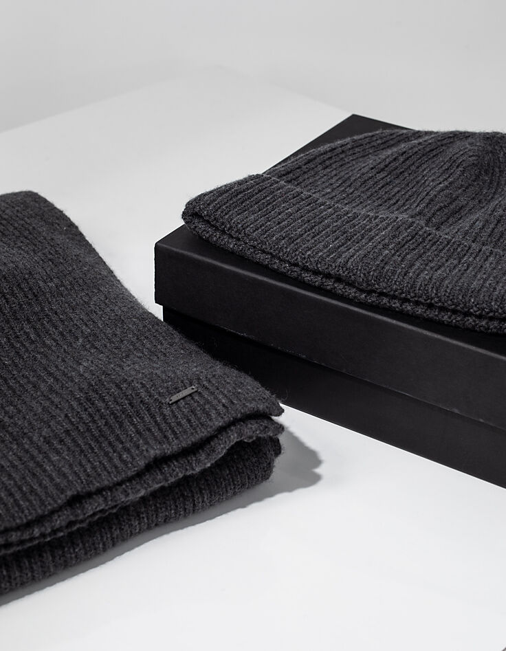 Coffret Bonnet & Echarpe en maille anthracite Homme-3