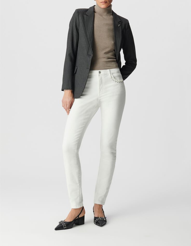 Powerstretch slim wei&szlig;e Jeans Damen Taschenschn&uuml;rung-1