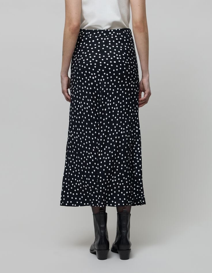 Jupe midi noire LENZING&trade; ECOVERO&trade; imprim&eacute; pois Femme-4
