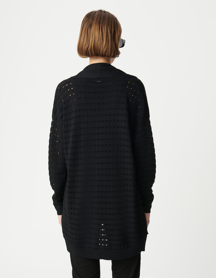 Cardigan noir tricot ajourés Femme-3