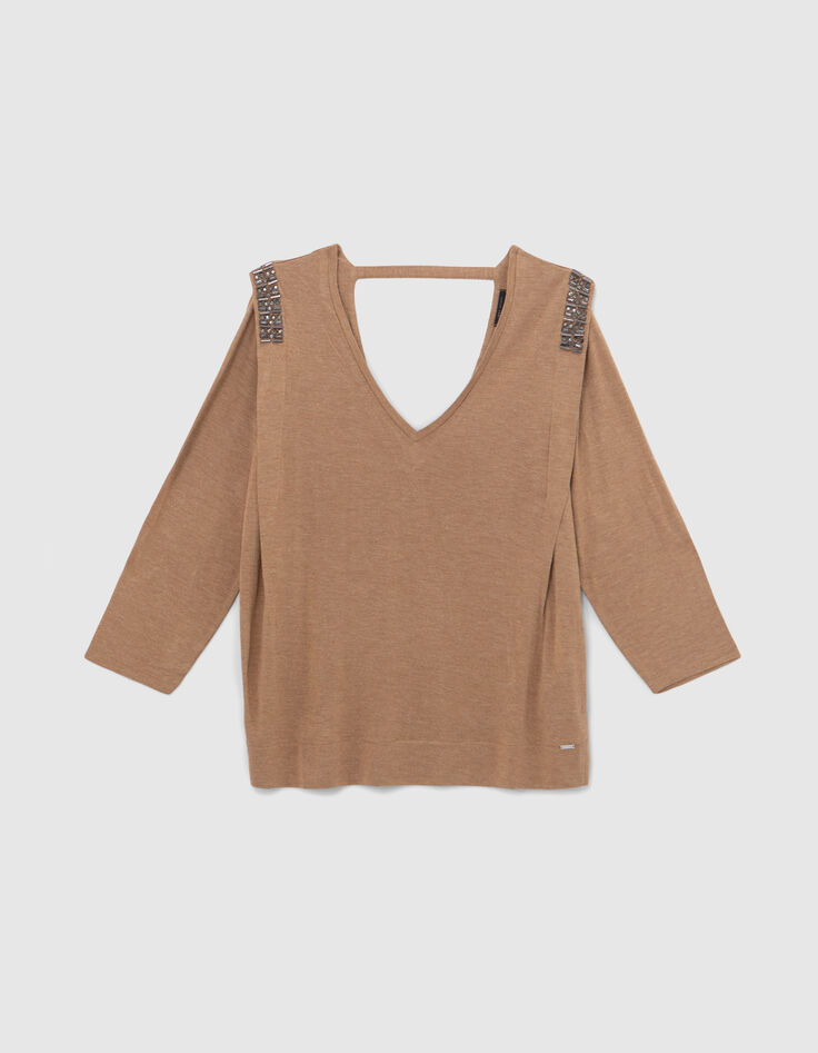 Camiseta camel lúrex hombros joya-6