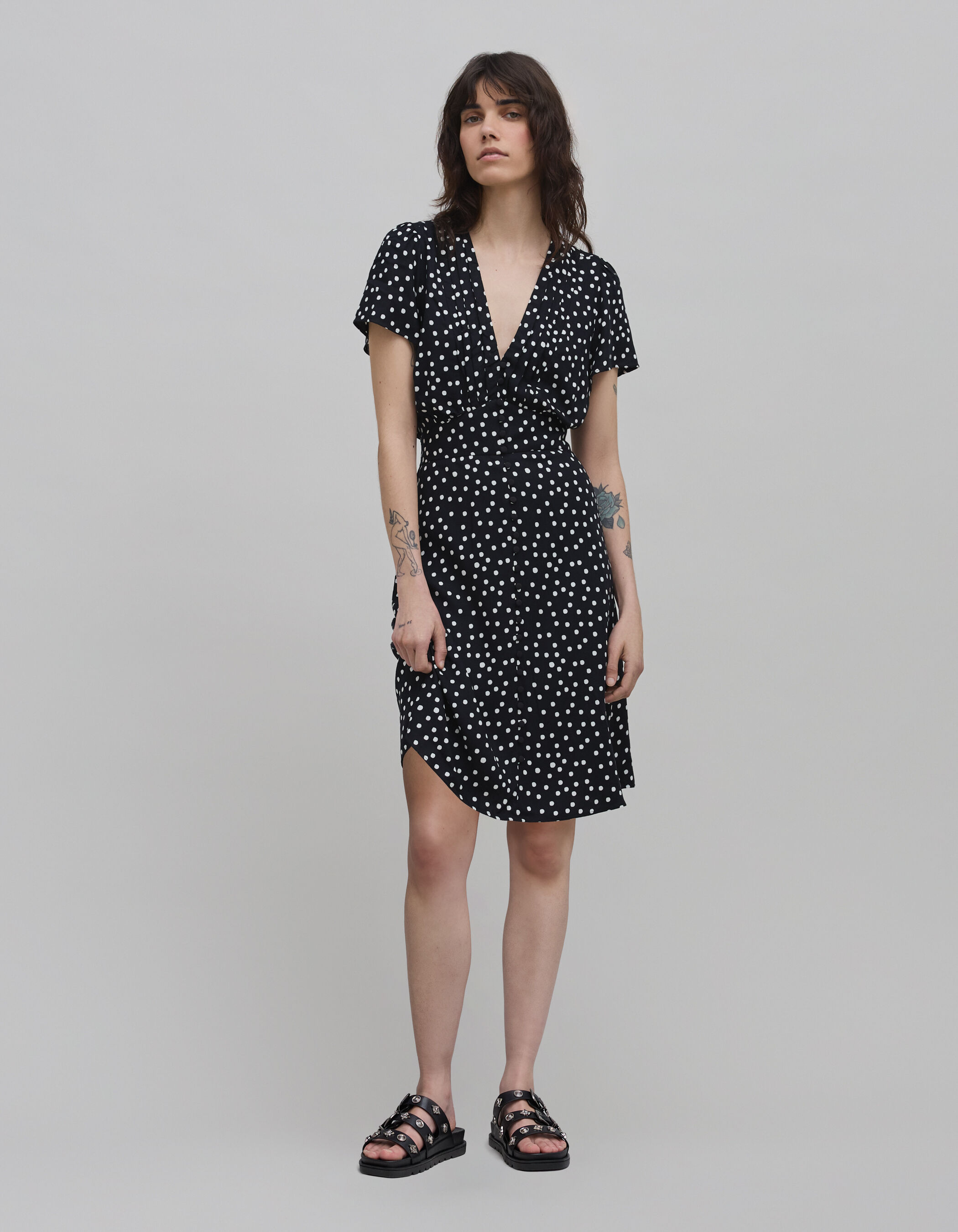 Robe noire LENZING ECOVERO imprime pois Femme IKKS