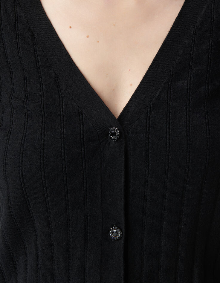 Women's black knitted button cardigan-6