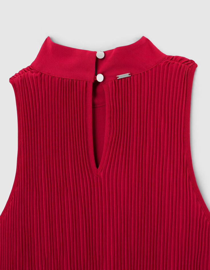 Top groseille recyclé plissé emmanchures américaines Femme-5
