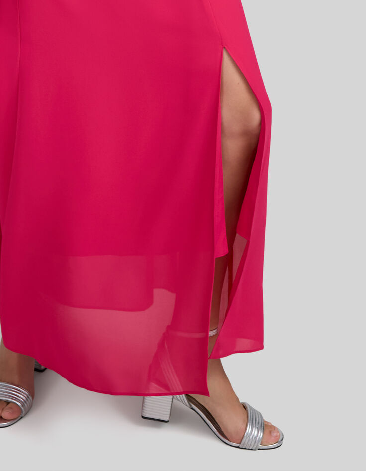 Langes hot pink Recycling-Damenkleid mit Schulterpolstern-4