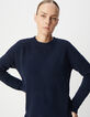 Marineblaues Damen-Rundhalsausschnitt-Kleid mit langen &Auml;rmeln-4