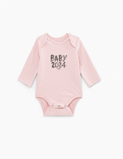 Baby’s light pink organic cotton bodysuit to personalise - IKKS