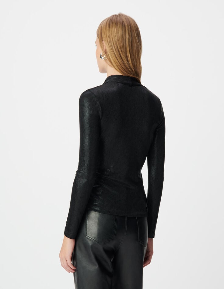 Women’s black lamé wrapover T-shirt-4 Women’s black lamé wrapover T-shirt-4