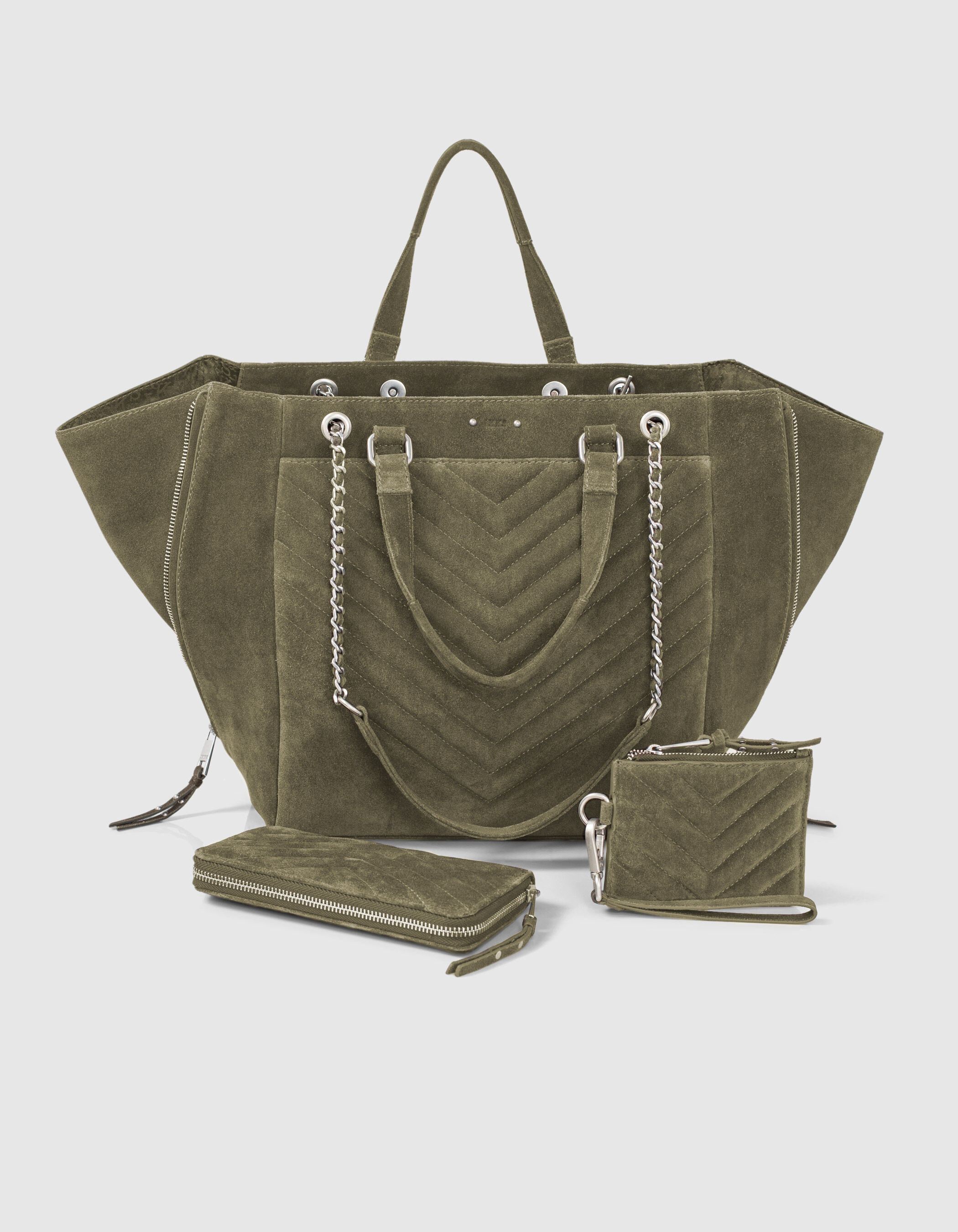 Women s quilted chevron KHAKI 1440 tote bag