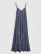 Lange marine jurk print blauwe bloemen Dames-6