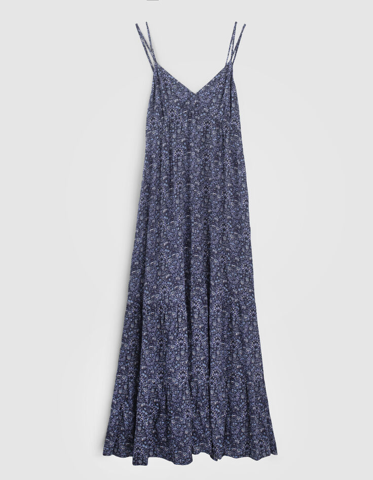 Lange marine jurk print blauwe bloemen Dames-6