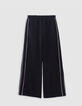 Black wide-leg pants with ecru bias on sides for girls-3