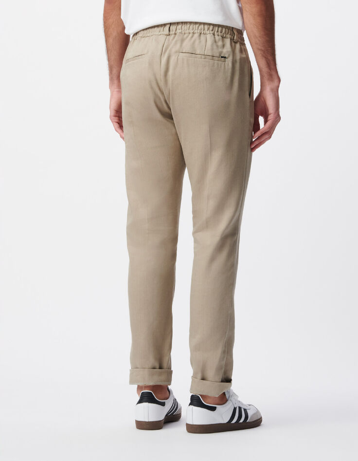 Jogpant de costume beige fonc&eacute; lin m&eacute;lang&eacute; Homme-3