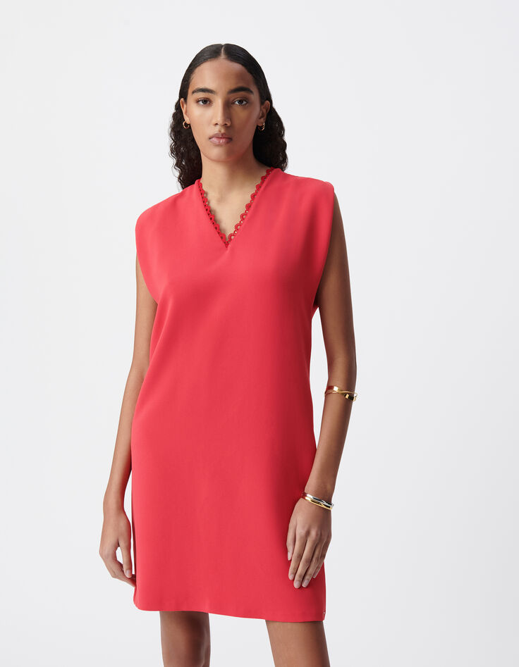 Vestido rojo de mujer con cuello en V-2
