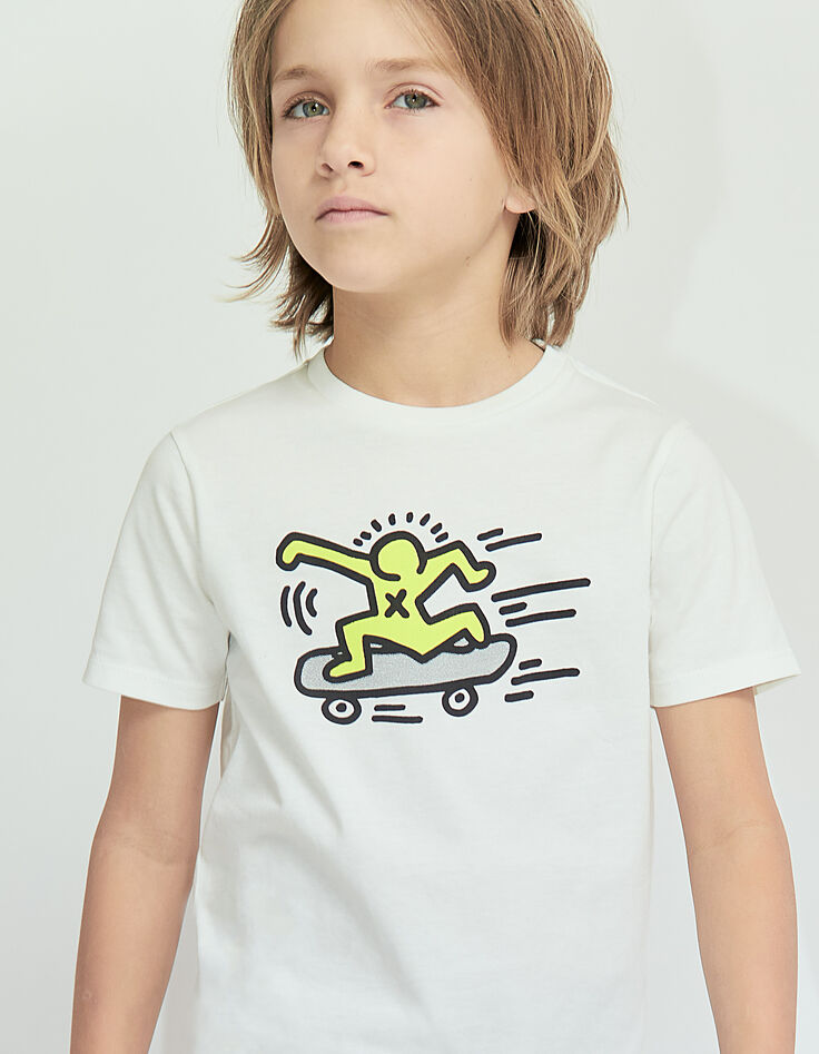 Tee-shirt blanc cassé KEITH HARING x IKKS à skate garçon-1