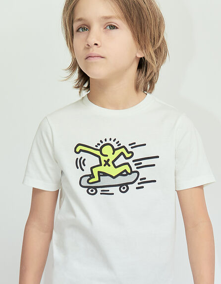 Cremeweißes Jungen-T-Shirt, Skateboard KEITH HARING x IKKS