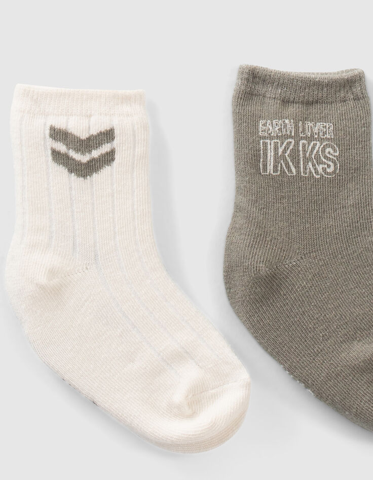 Socken für Babyjungen in Khaki und Beige-5 Socken für Babyjungen in Khaki und Beige-5