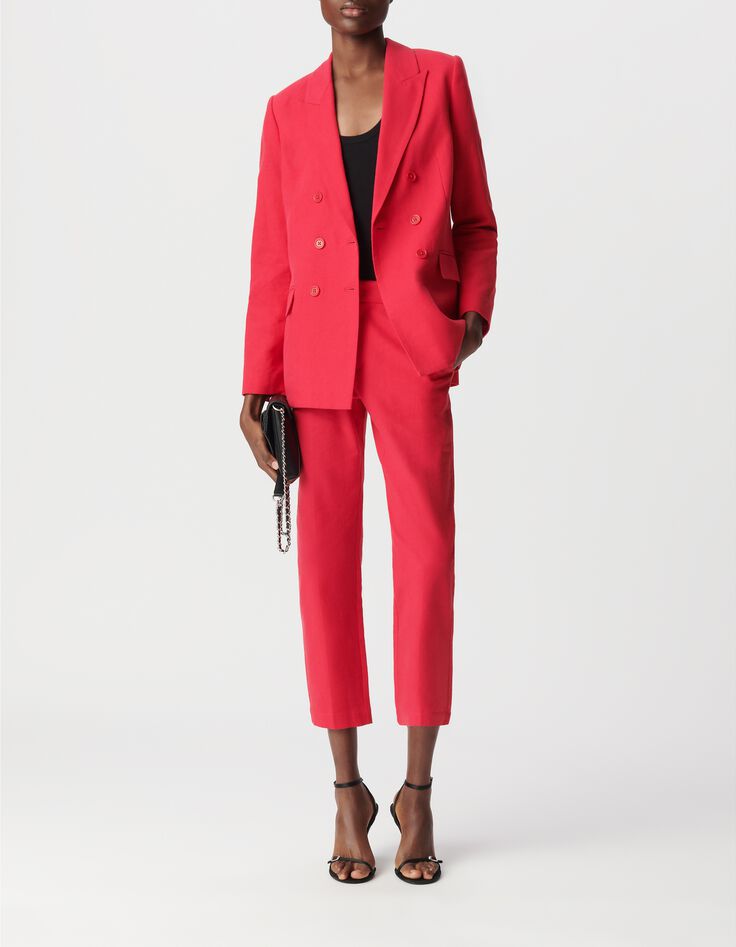 Rote Anzugjacke aus Leinen und Baumwolle, gekreuzt, Frau-1