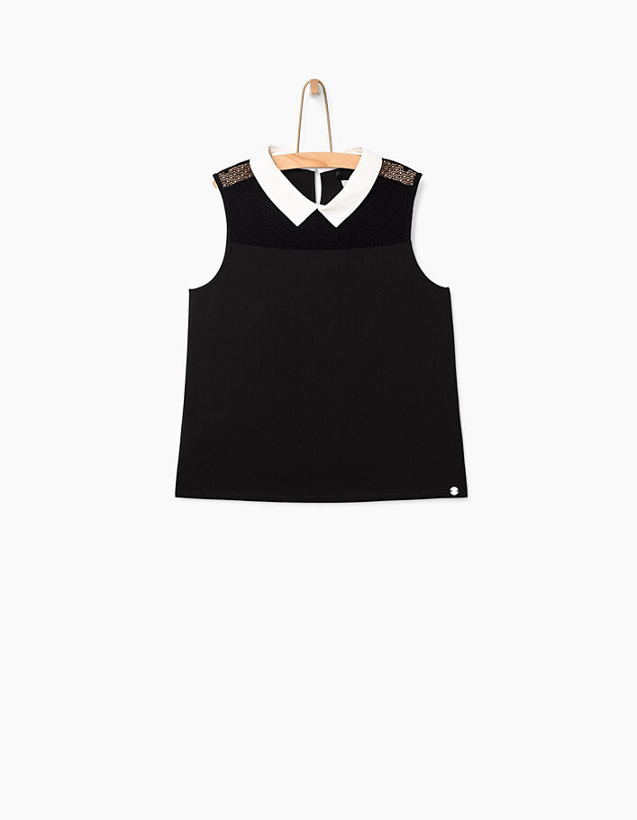 Girls’ black sleeveless shirt, white collar - IKKS
